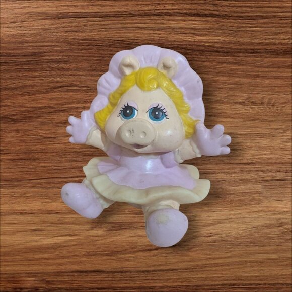 Vintage Miss Piggy Baby Toy Figure  Squeaker Rubber Collectible Doll Pink Dress - Picture 1 of 7